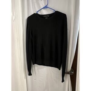 August Silk Black Crew Neck Lightweight Sweater Sz L Silk